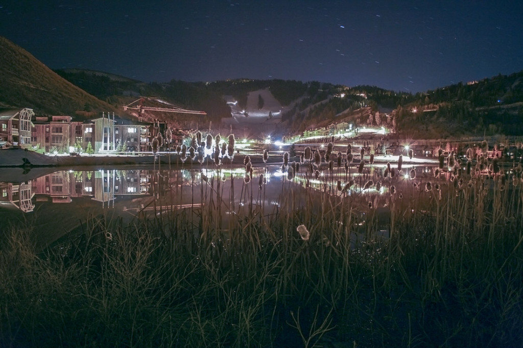 Deer Valley Snow Park Village Night Reflection Michael Bradshaw